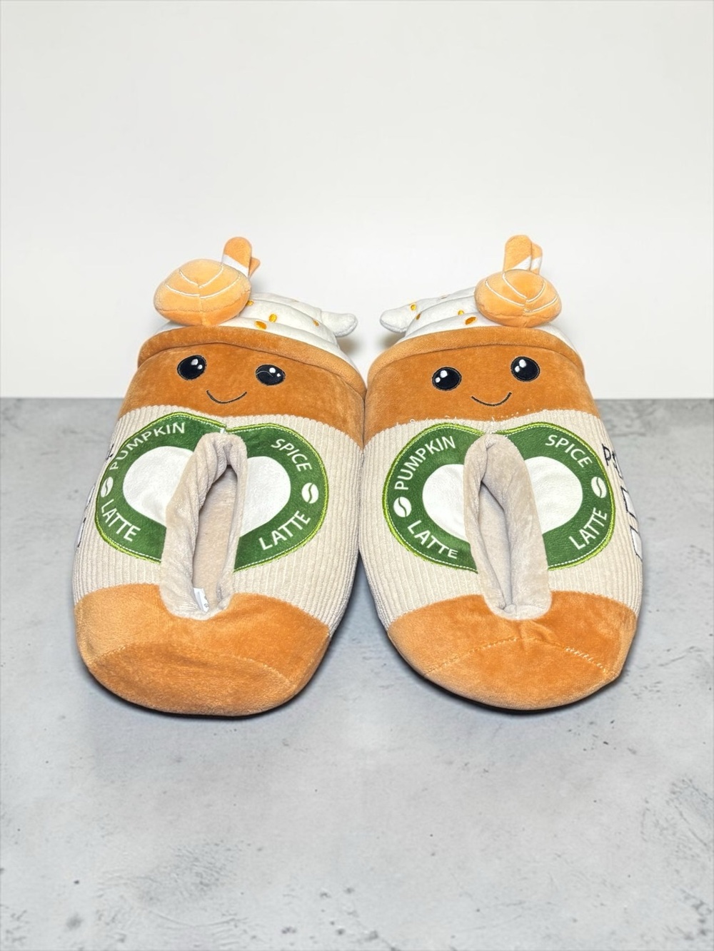 Pumpkin Spice Latte Plush Slippers - Cute Orange & Cream Pair